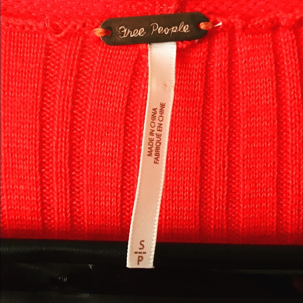 Free People Long Red Ribbed Open Cardigan - Picture 3 of 3